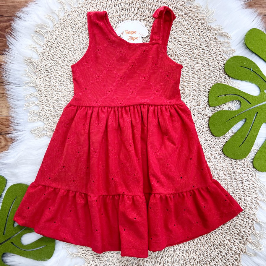 Vestido em Lase Floral com Lacinho na Alça - Vermelho